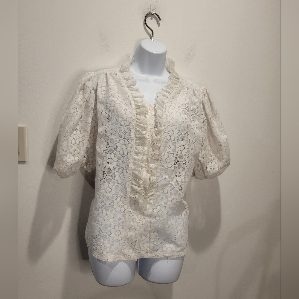 Pitchfork Brand Size XL White Lace Cottagecore Cardigan Small Flaw